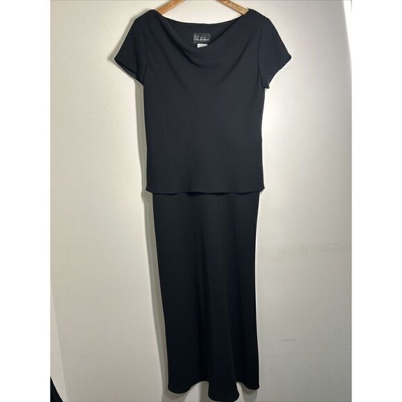 S.L. Fashions Black Evening Drape Neck Dress Women's Size 14 Style: 145194 - Picture 7 of 8